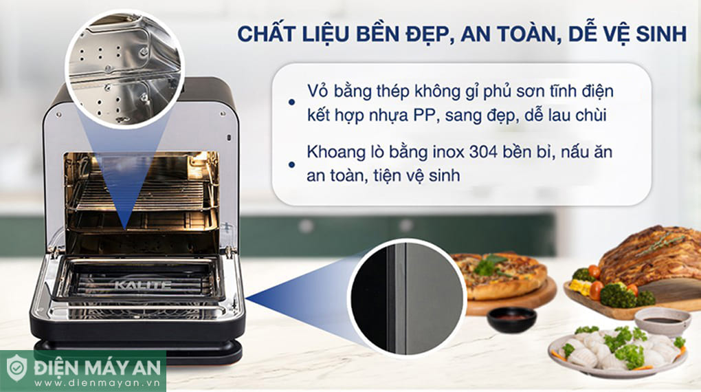 Lò chiên không dầu kết hợp hấp Kalite STEAM PRO 15 lít